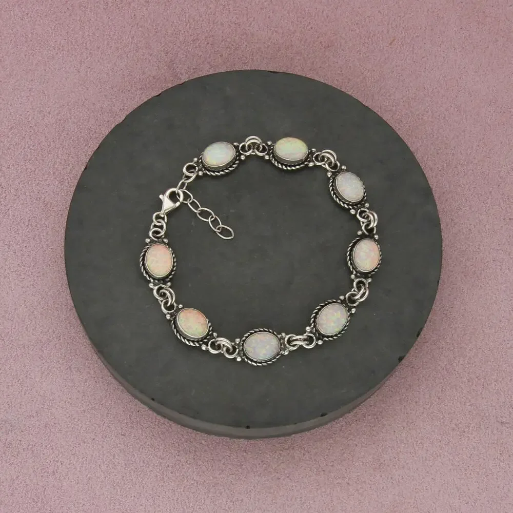 sterling silver braided opal link bracelet size 7-7.5in
